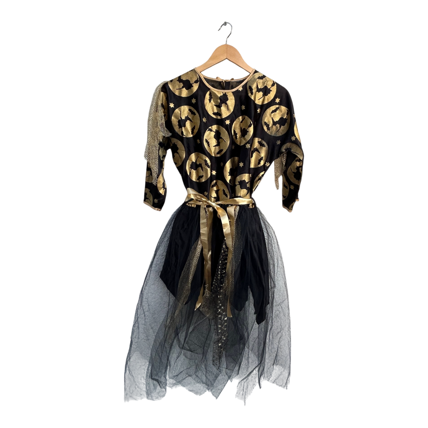 Hexen Kostüm Damen M Kleid Umhang Schwarz Gold 2 Teilig Karneval Halloween 3/4 Arm