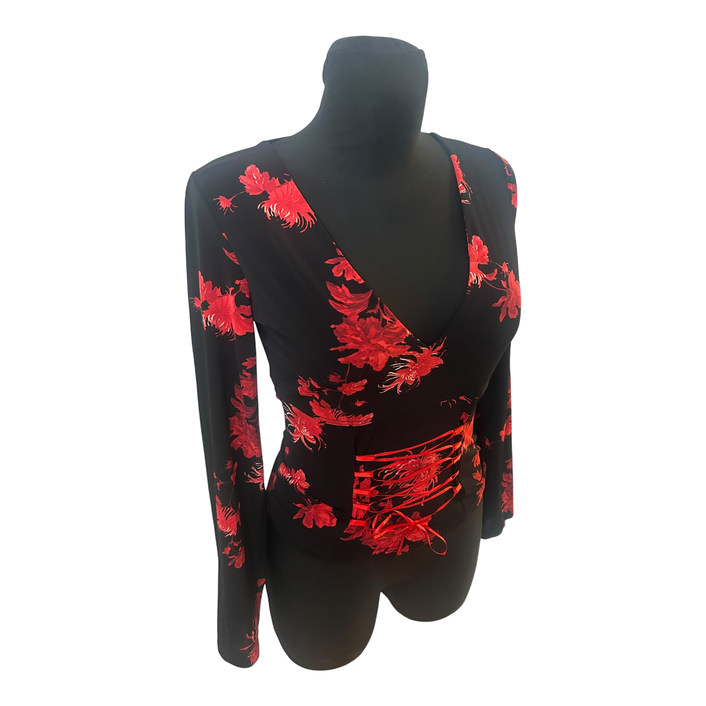 Hallhuber Trend Bluse Damen Gr S Schwarz Rot Blumen Schnürung Elegant