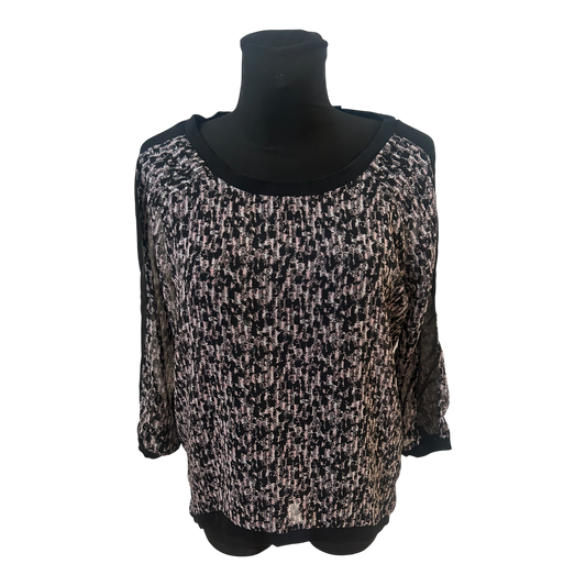 Gina Damen Bluse Transparent Schwarz Rosa Muster Gr 40 Modern Elegant