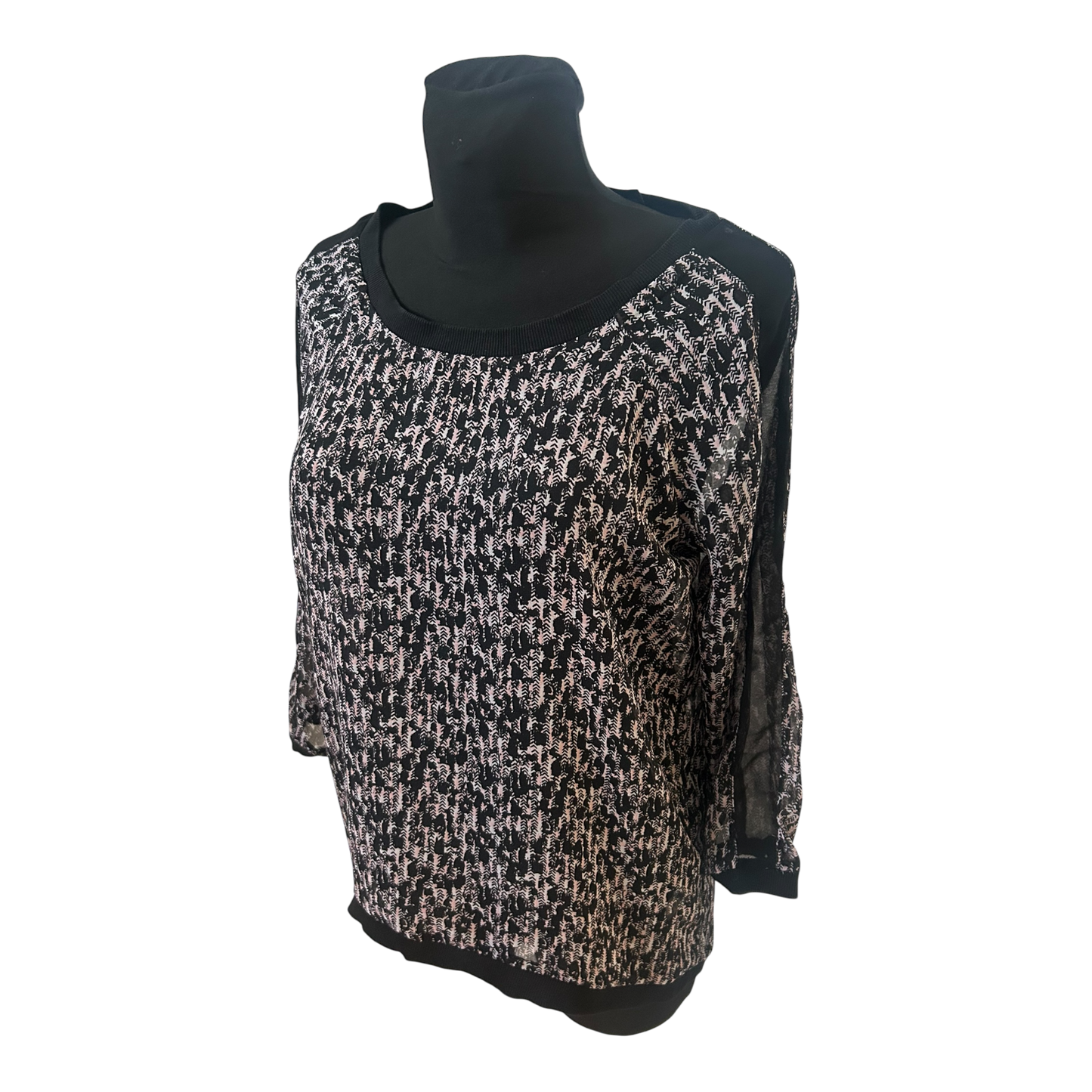 Gina Damen Bluse Transparent Schwarz Rosa Muster Gr 40 Modern Elegant