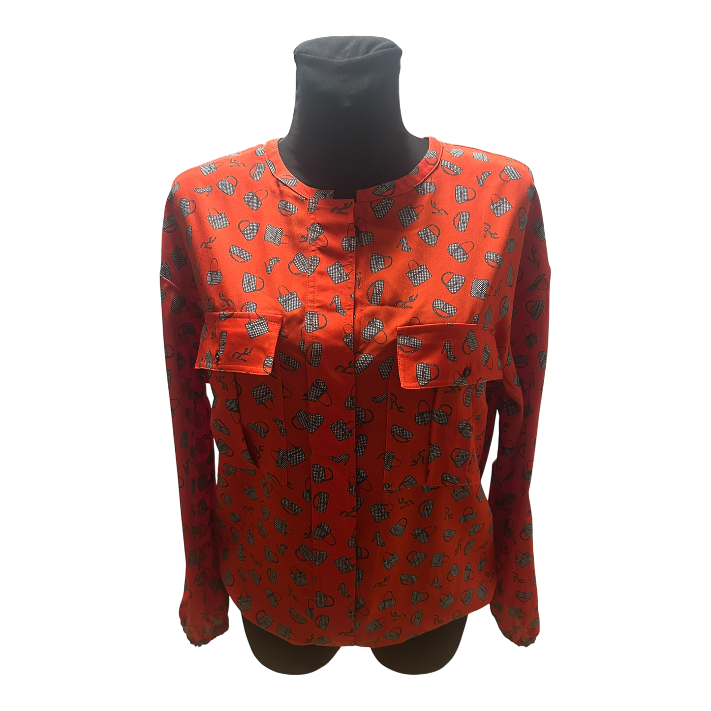 Damen Bluse Rot Schwarz Muster Langarm Gummizug Locker Elegant Chic Style