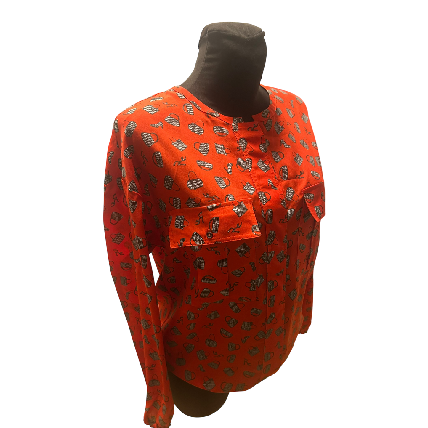 Damen Bluse Rot Schwarz Muster Langarm Gummizug Locker Elegant Chic Style