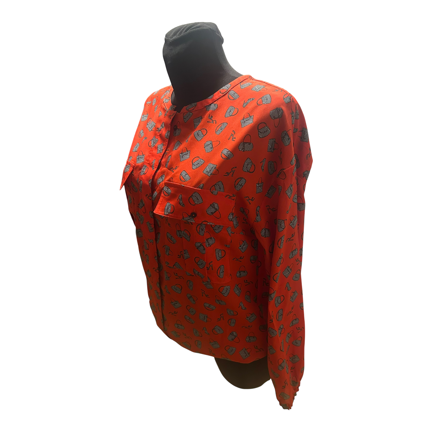 Damen Bluse Rot Schwarz Muster Langarm Gummizug Locker Elegant Chic Style