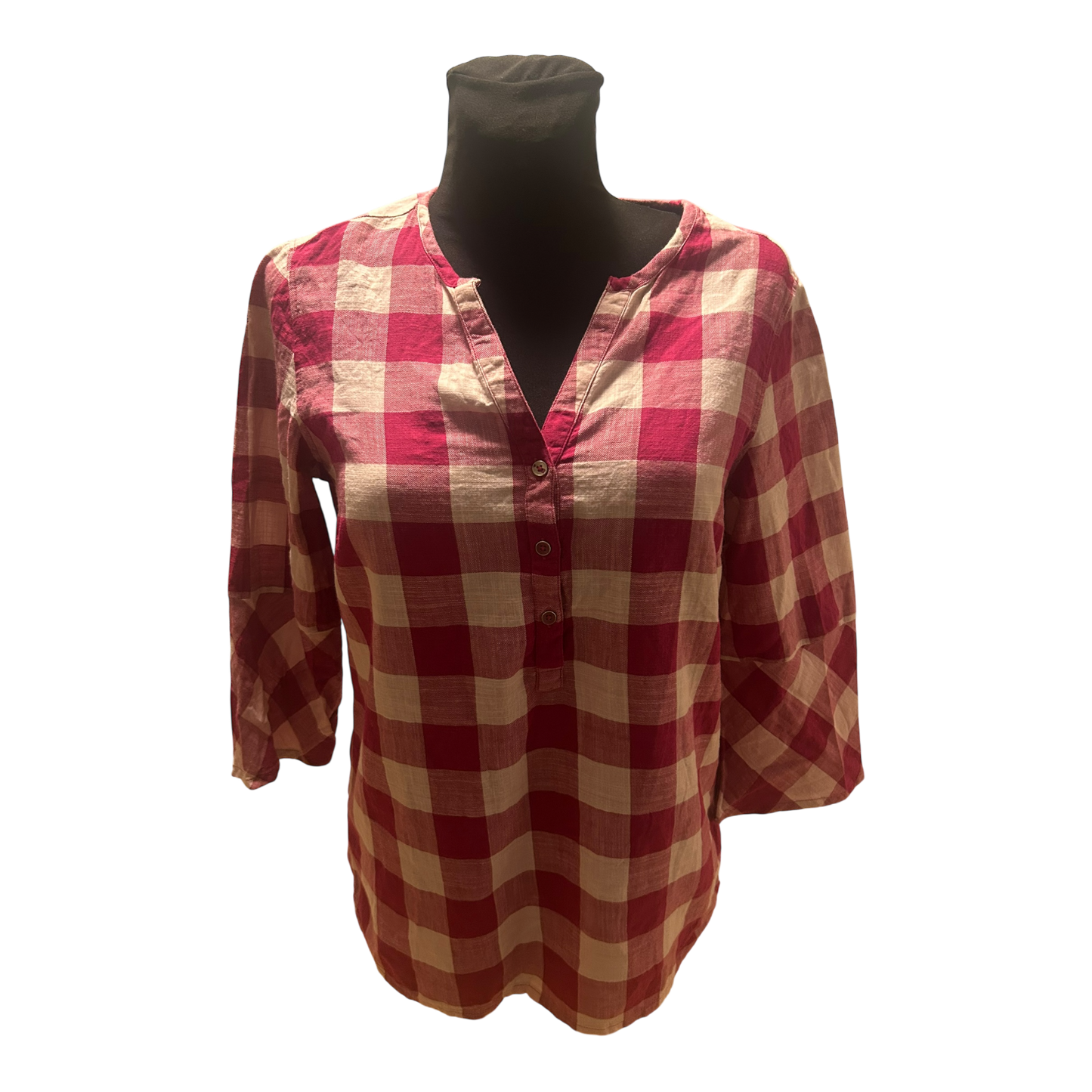 Cecil Bluse Damen Gr S Pink Weiss Kariert Baumwolle Dreiviertelarm