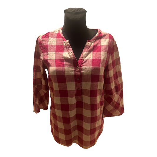 Cecil Bluse Damen Gr S Pink Weiss Kariert Baumwolle Dreiviertelarm