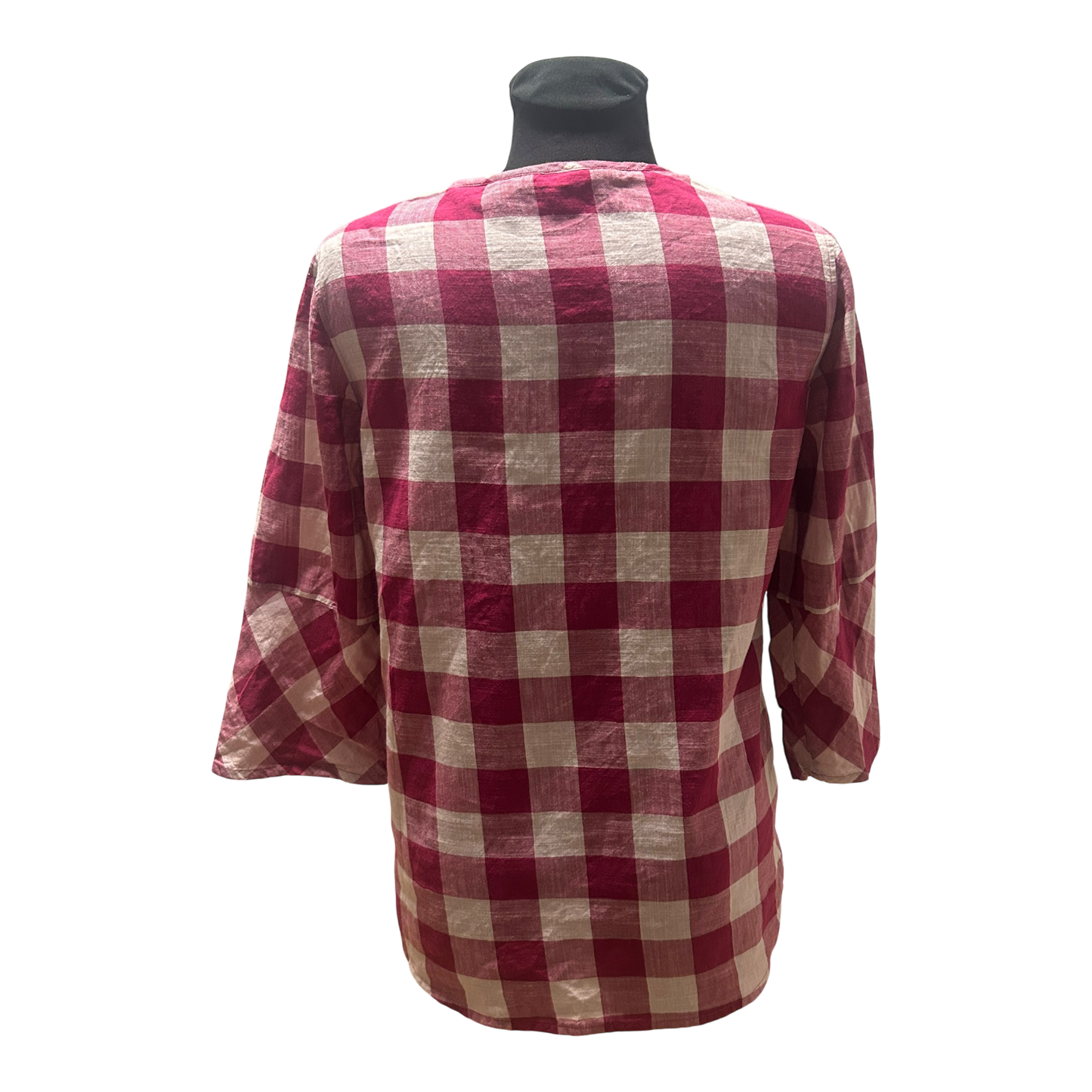 Cecil Bluse Damen Gr S Pink Weiss Kariert Baumwolle Dreiviertelarm