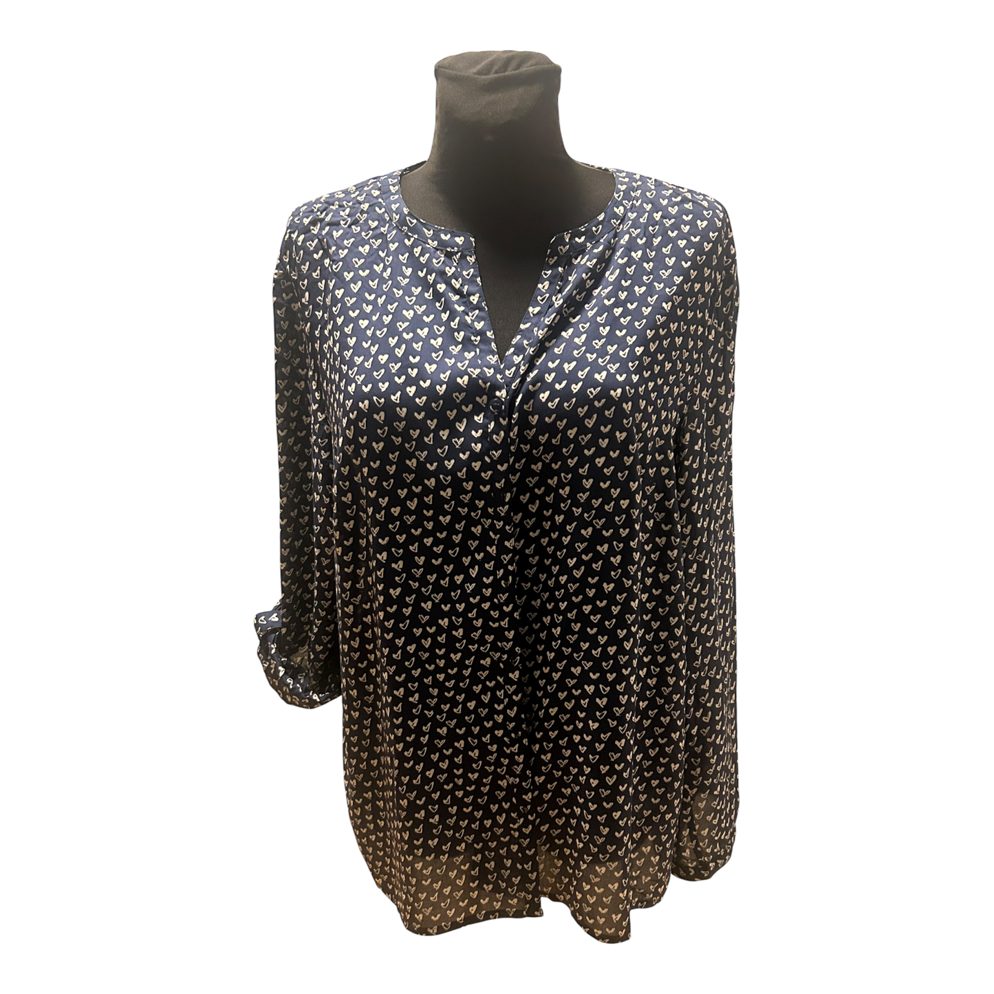 Gina Benotti Bluse Damen Gr L Dunkelblau Weiss Herzen Viskose Langarm