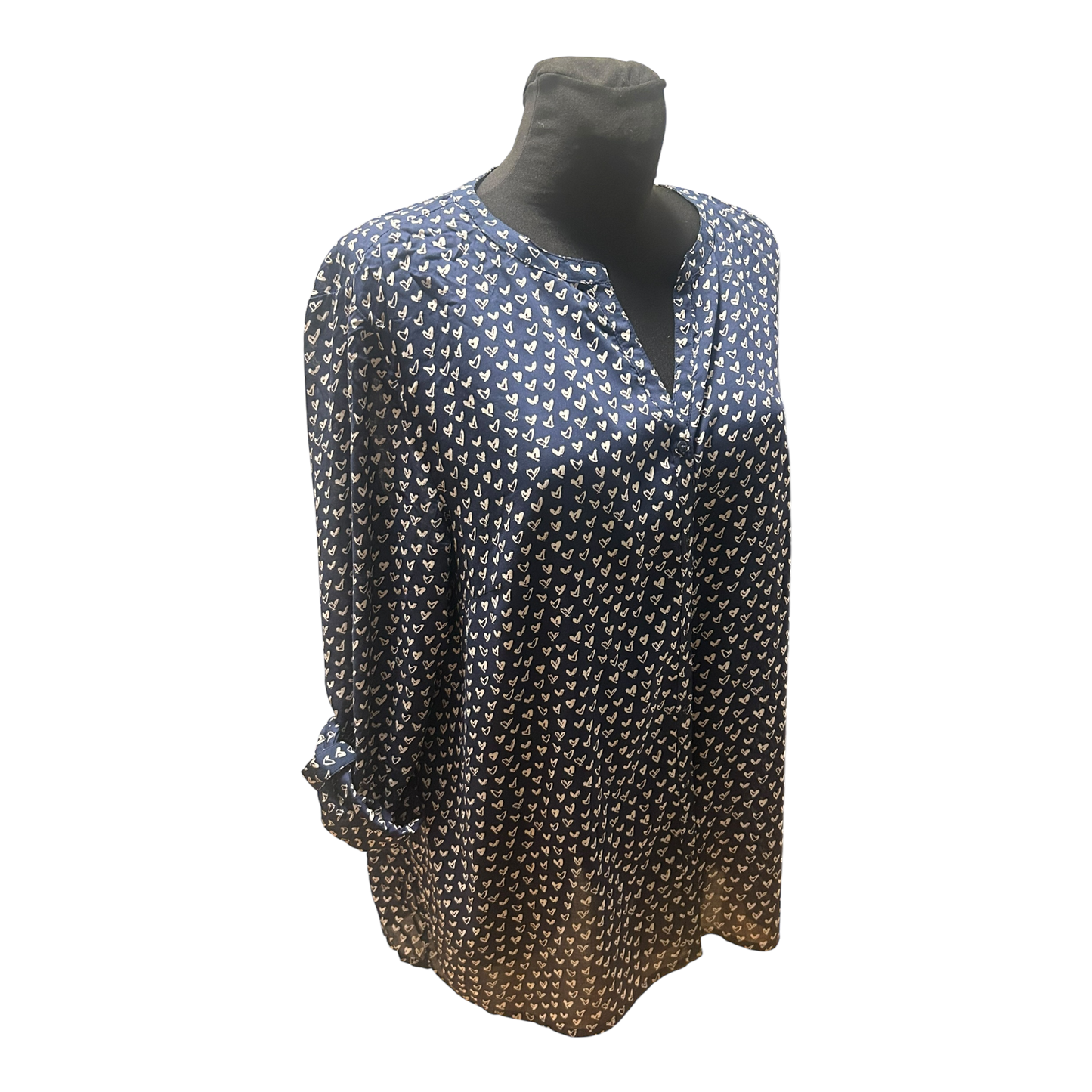 Gina Benotti Bluse Damen Gr L Dunkelblau Weiss Herzen Viskose Langarm