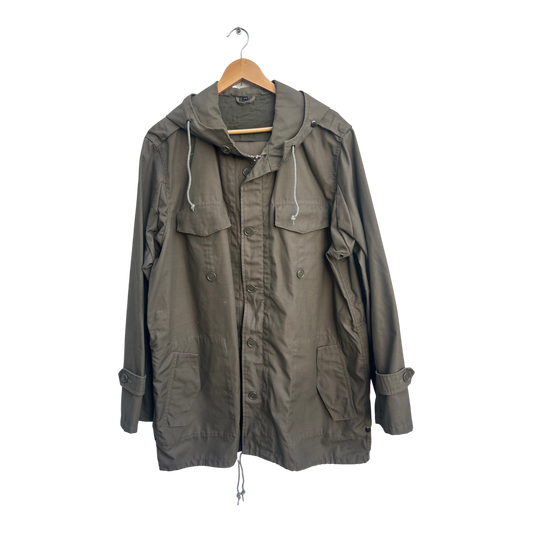 Herren Parka Gr 54 Khaki ungefüttert Baumwolle Freizeit Jacke Kapuze Tunnelzug