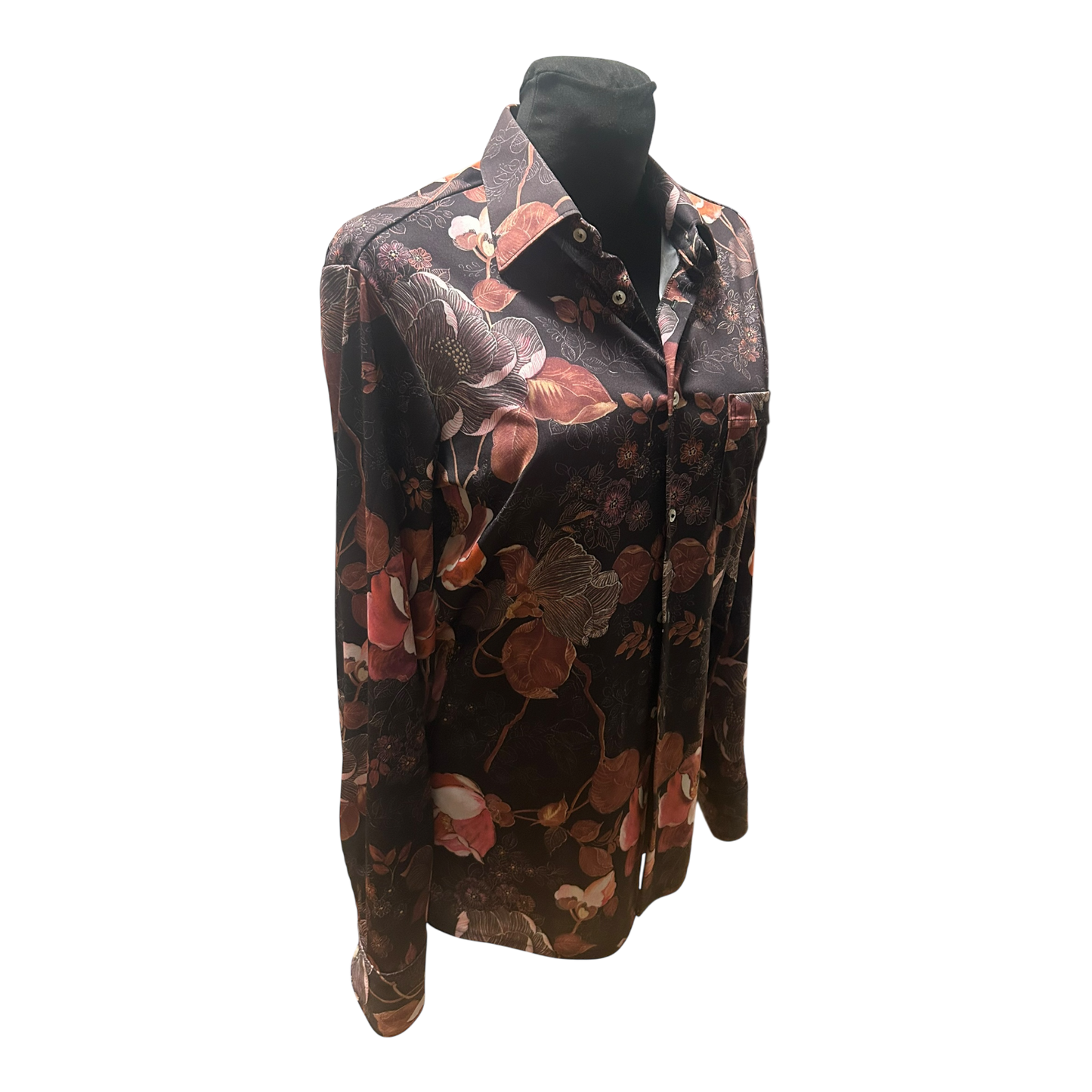 Herzog Bluse Damen Gr M Schwarz Floral Vintage Retro Stretch Elegant