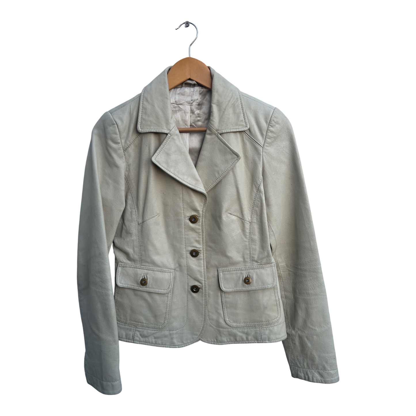 Damen Lederjacke Gr 36 Beige Echtleder Blazerstil Kurzjacke Vintage klassisch