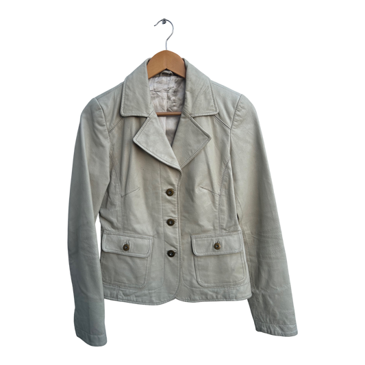 Damen Lederjacke Gr 36 Beige Echtleder Blazerstil Kurzjacke Vintage klassisch