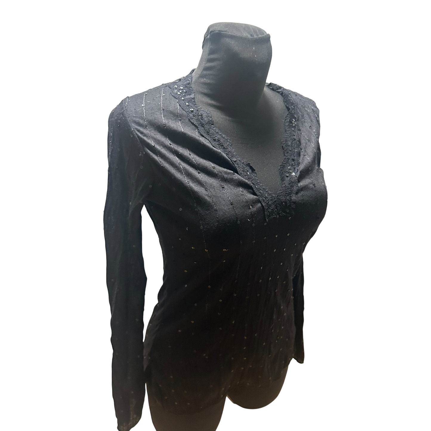 Jennifer Taylor Bluse Damen Gr L Schwarz Pailletten Stretch Elegant Chic NEU
