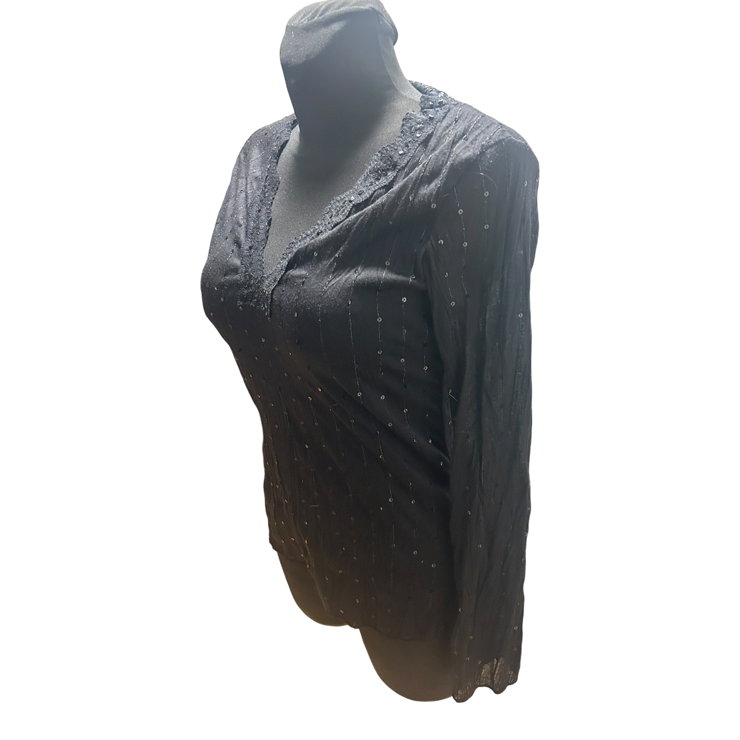 Jennifer Taylor Bluse Damen Gr L Schwarz Pailletten Stretch Elegant Chic NEU