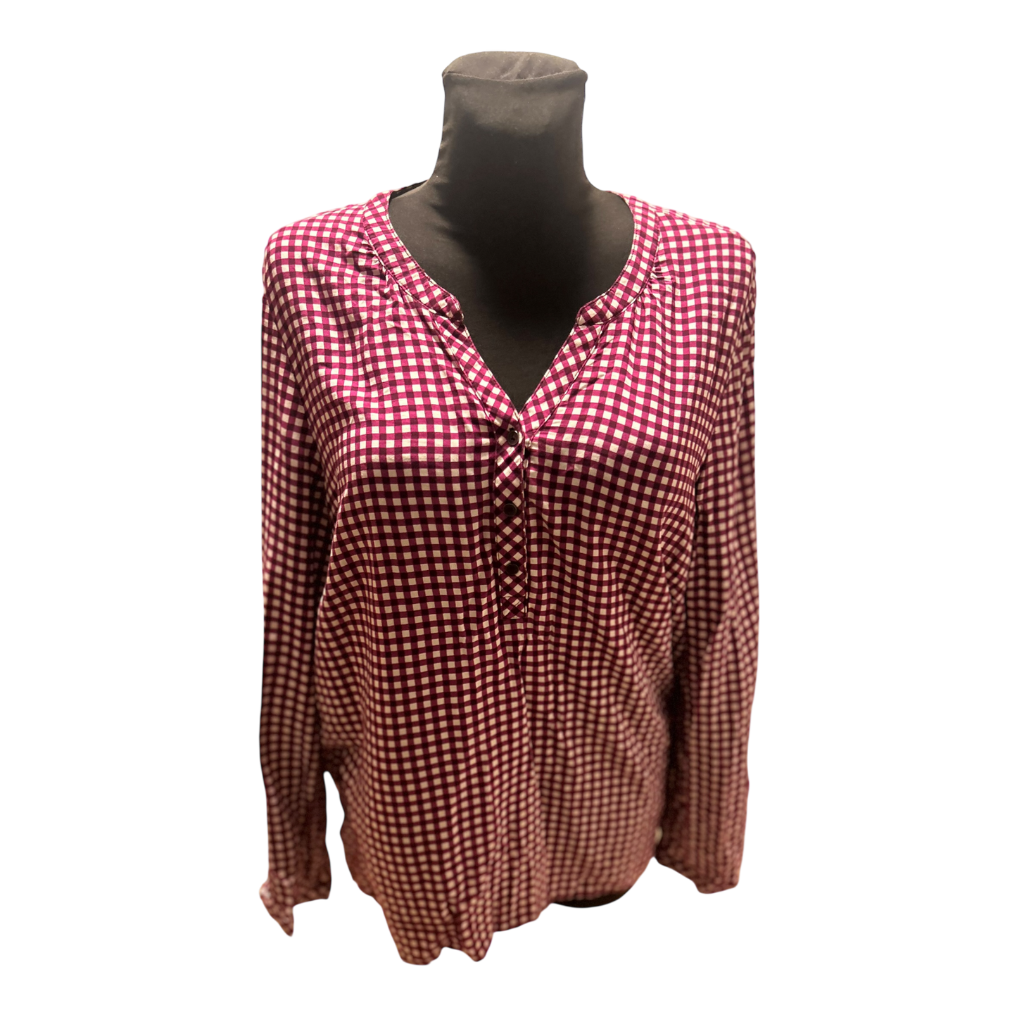 Cecil Bluse Damen Gr XL Violett Weiss Kariert Viskose Langarm Locker