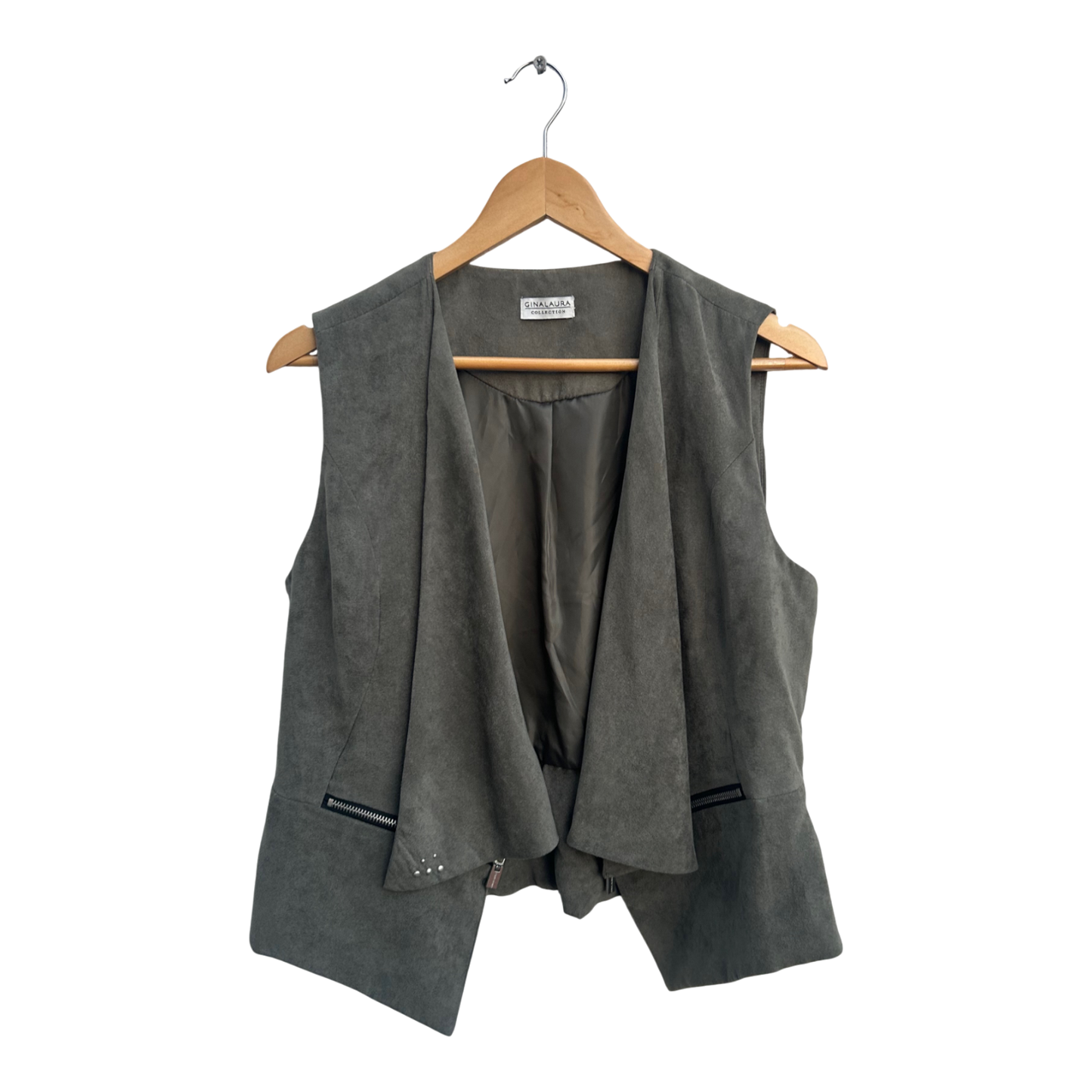 Gina Laura Weste Damen Gr M Grau Veloursoptik Elegant Wasserfallkragen Freizeit