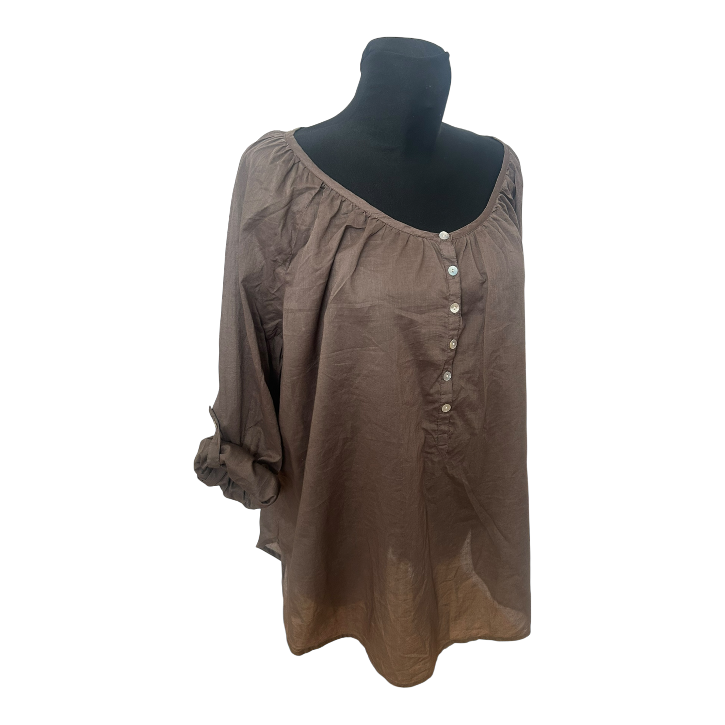 H&M Bluse Damen Gr 48 Braun Organic Cotton Langarm Locker Elegant Chic