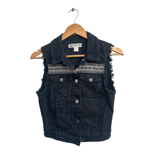 H&M Coachella Jeansweste Damen Gr 36 Schwarz Baumwolle Ethno Boho Festival Look