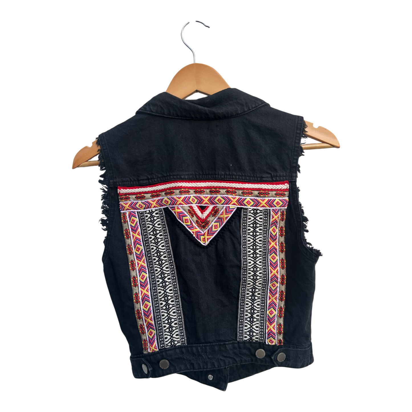 H&M Coachella Jeansweste Damen Gr 36 Schwarz Baumwolle Ethno Boho Festival Look