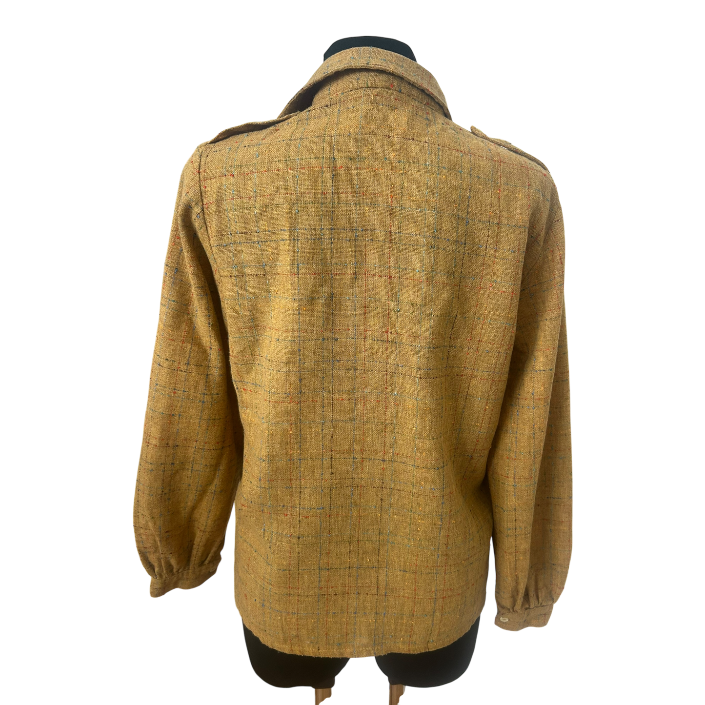 Vintage Bluse Damen Gr 40 Gelb Schulterklappen Kariert Retro Chic