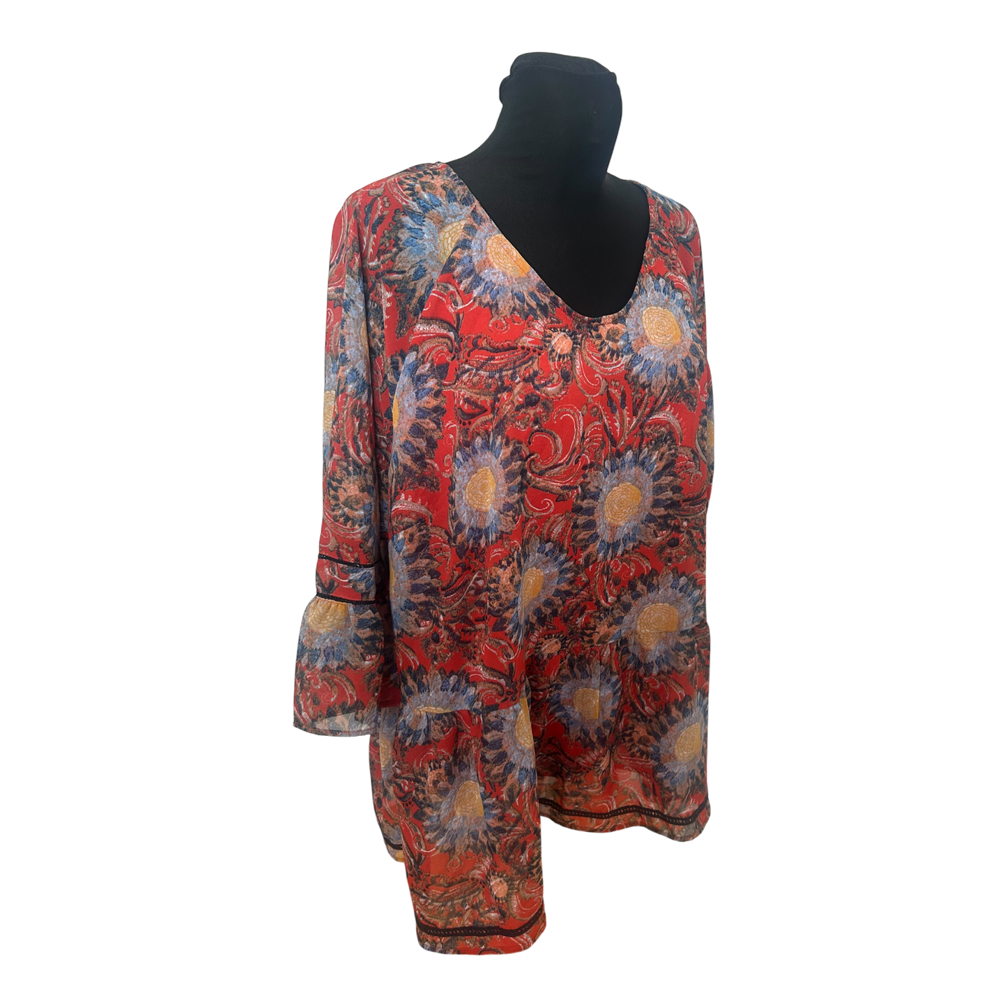 Gina Benotti Bluse Damen Gr XL Rot Blumen 3/4 Arm Elegant Locker