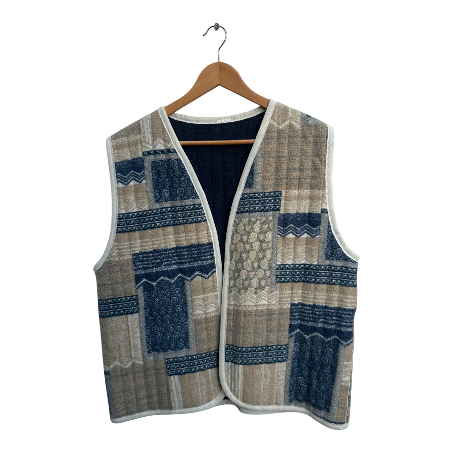 Vintage Wendeweste Damen Gr 44 Beige Blau Patchwork Warm Wolloptik Boho