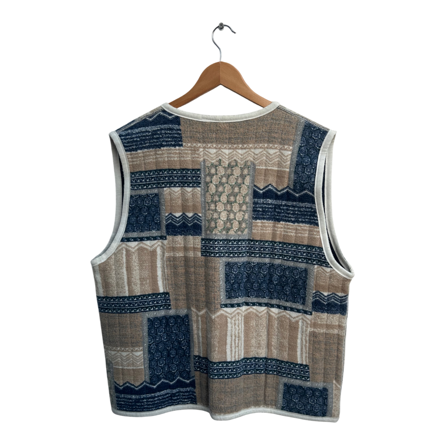 Vintage Wendeweste Damen Gr 44 Beige Blau Patchwork Warm Wolloptik Boho