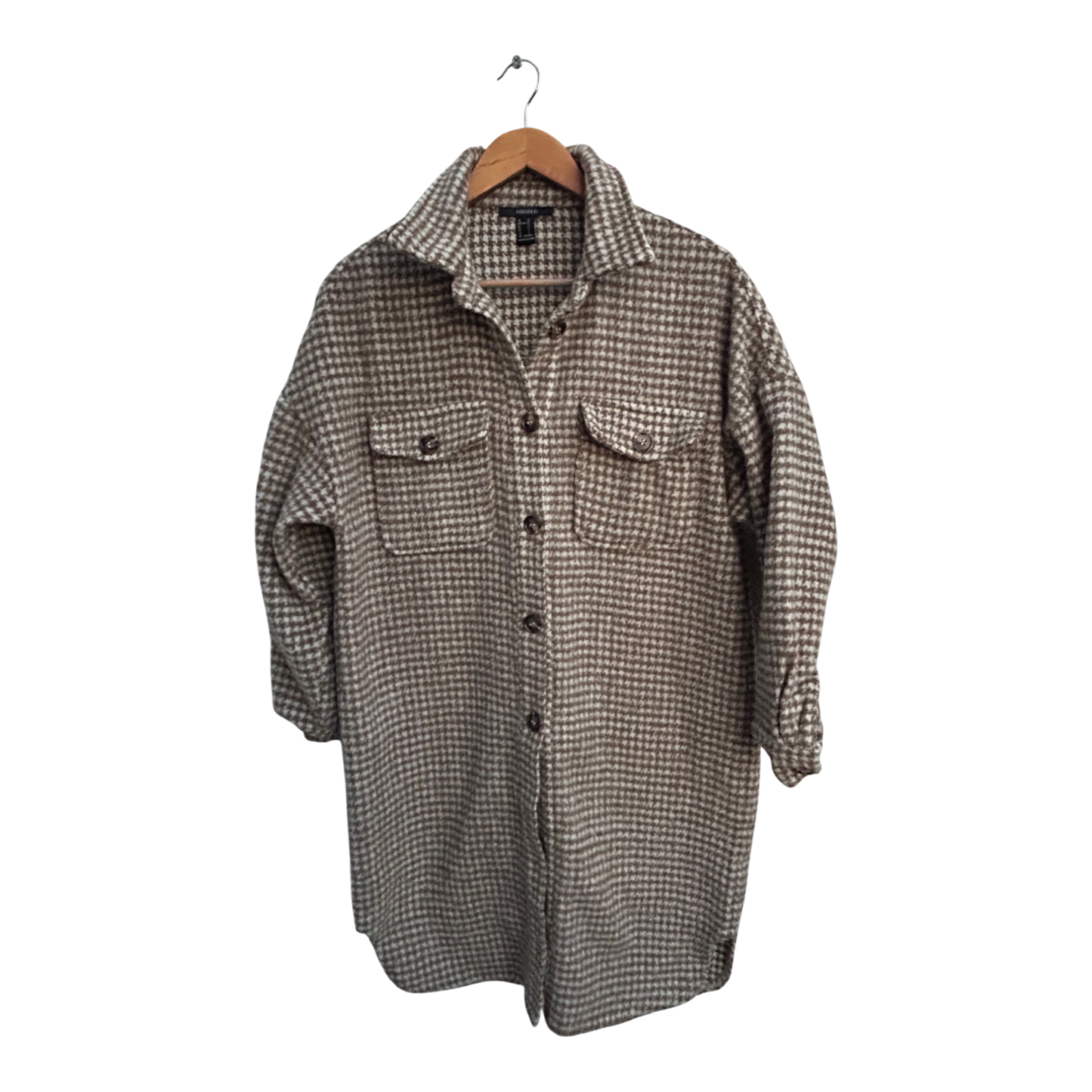 Forever 21 Mantel Damen Gr S Braun Weiß Kariert 3/4 Arm Herbst Jacke Trend