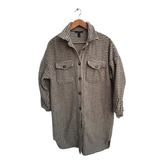 Forever 21 Mantel Damen Gr S Braun Weiß Kariert 3/4 Arm Herbst Jacke Trend