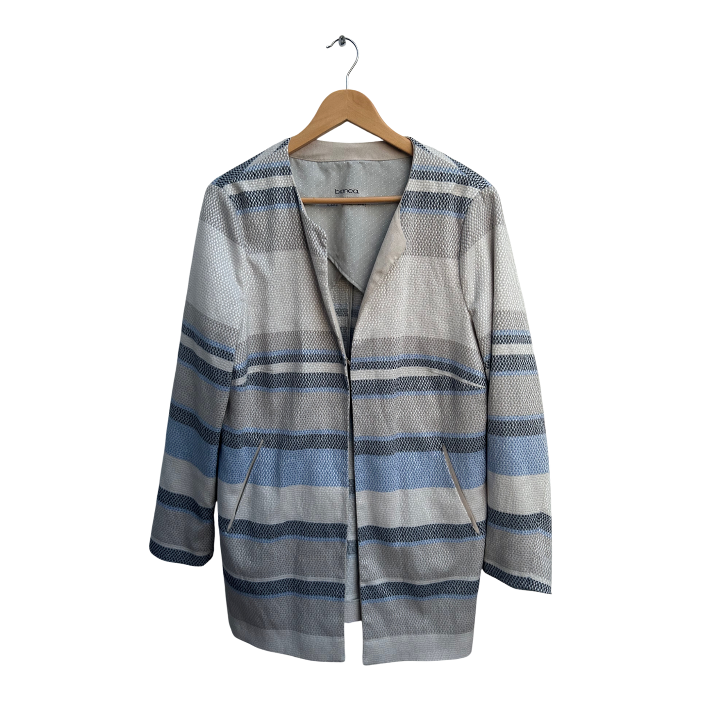 Bianca Mantel Damen Gr 46 Beige Blau Gestreift Übergang Elegant Teilgefüttert