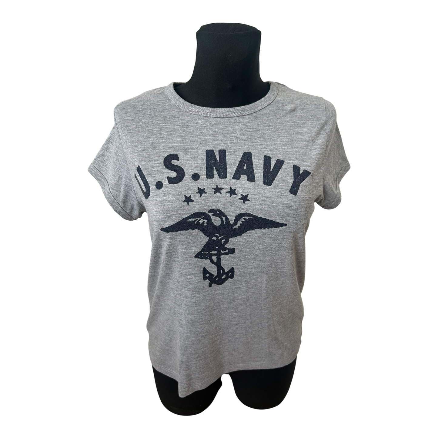 Atmosphere Damen T Shirt US Navy Print Grau Größe 40 Casual Basic