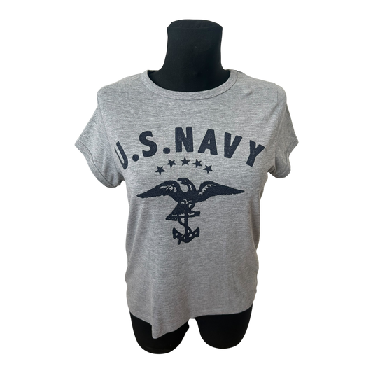 Atmosphere Damen T Shirt US Navy Print Grau Größe 40 Casual Basic