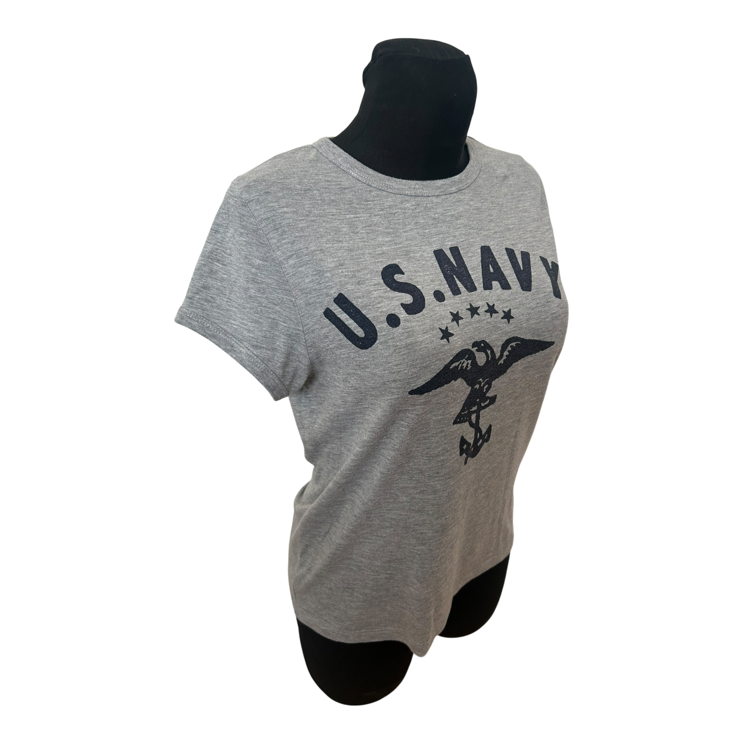 Atmosphere Damen T Shirt US Navy Print Grau Größe 40 Casual Basic