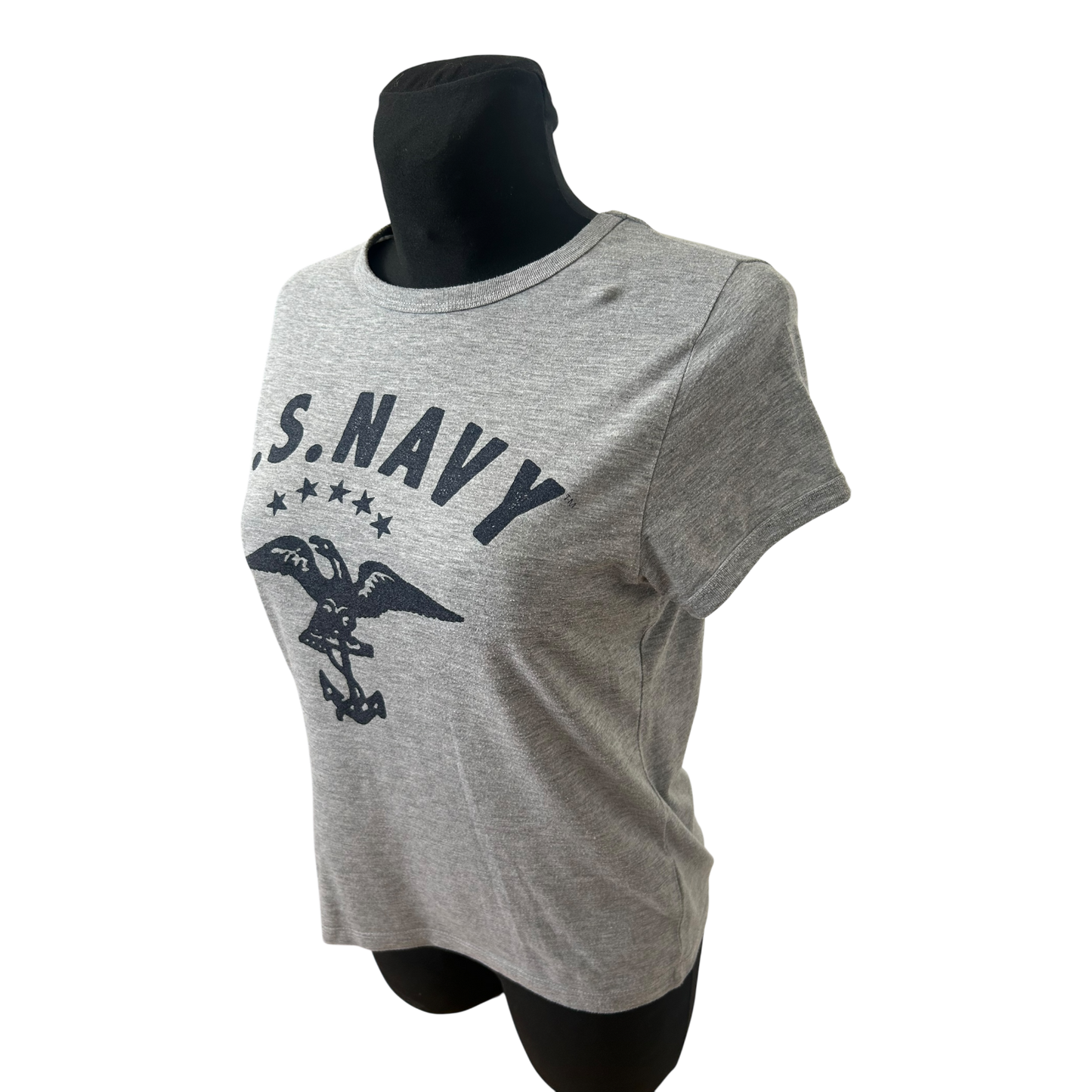 Atmosphere Damen T Shirt US Navy Print Grau Größe 40 Casual Basic