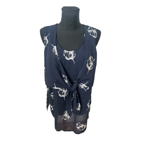 Apart Damen Bluse Gr 46 Blau Transparent Blumenprint Bindung Elegant Chic