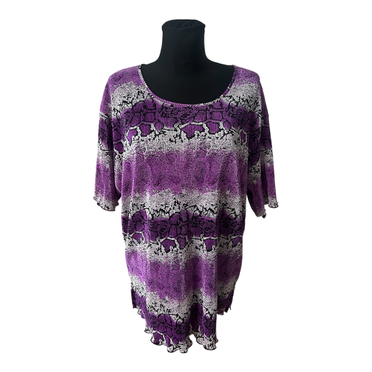 3XL Damen Shirt Lila Animal Print Stretch Kurzarm Übergröße Sommer