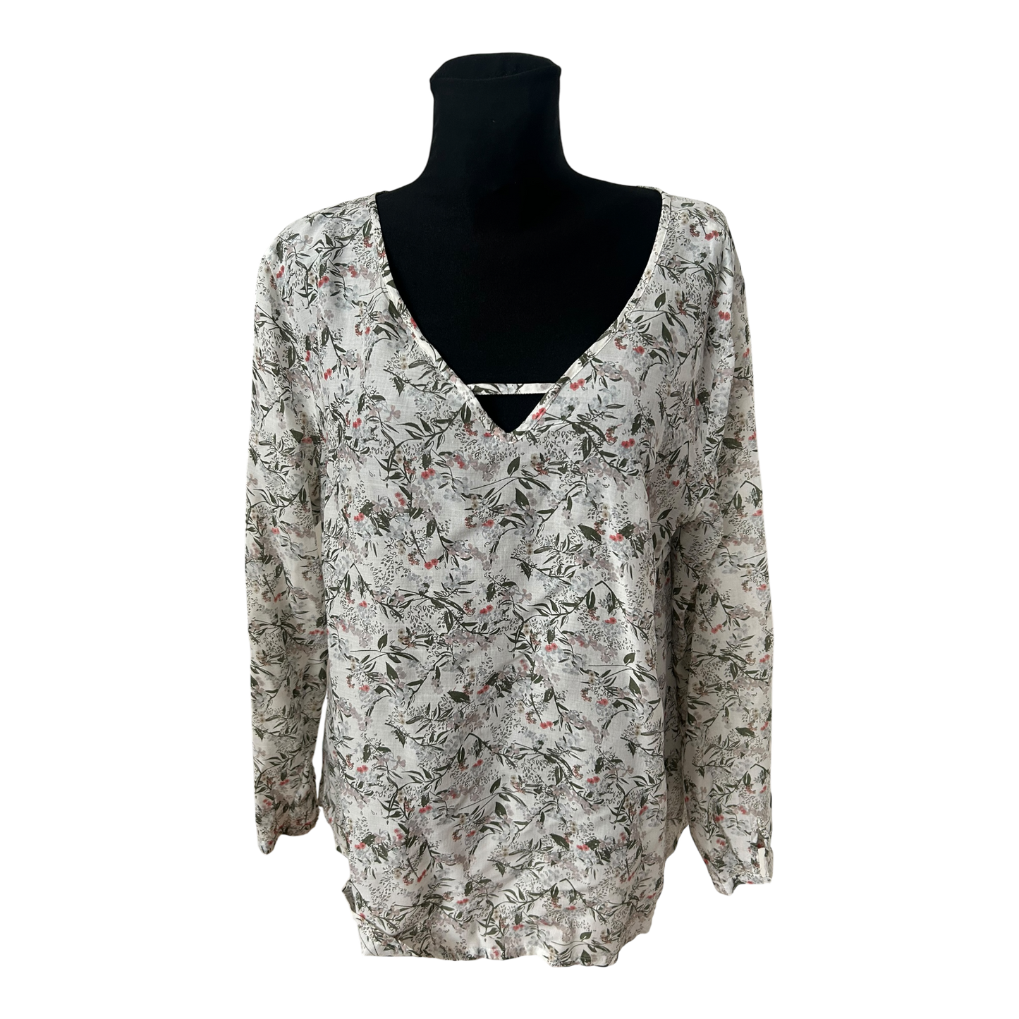 Gina Bluse Damen Gr 46 Viskose Blumen Langarm V Ausschnitt Leicht Elegant