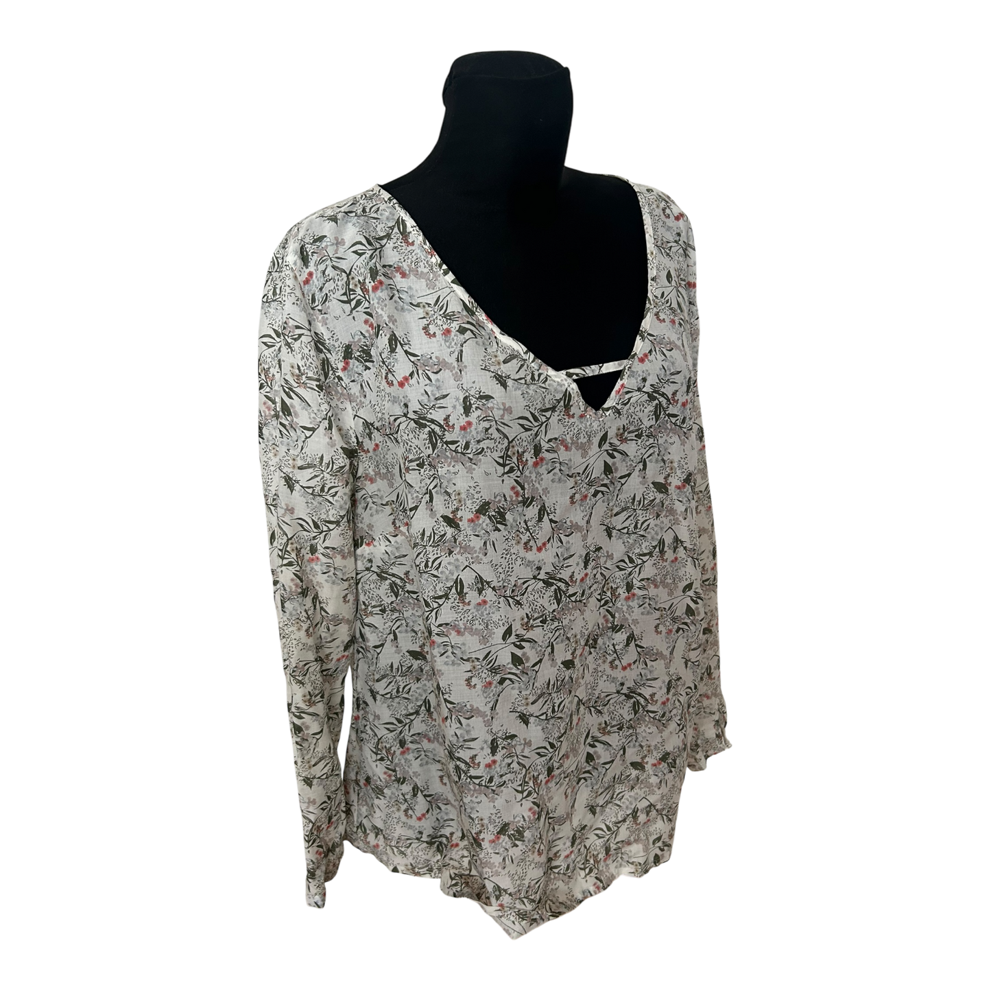 Gina Bluse Damen Gr 46 Viskose Blumen Langarm V Ausschnitt Leicht Elegant