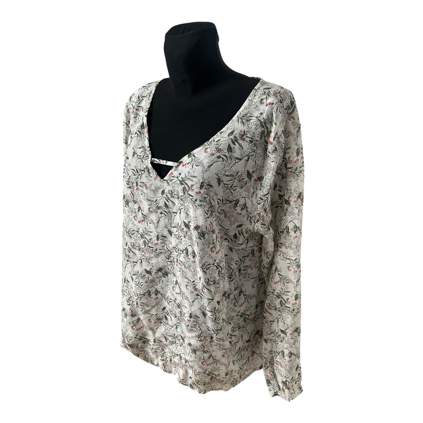 Gina Bluse Damen Gr 46 Viskose Blumen Langarm V Ausschnitt Leicht Elegant