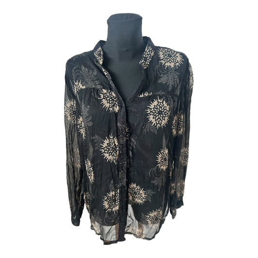 Yessica Damen Bluse Gr 48 Schwarz Transparent Krepp Muster Langarm Elegant