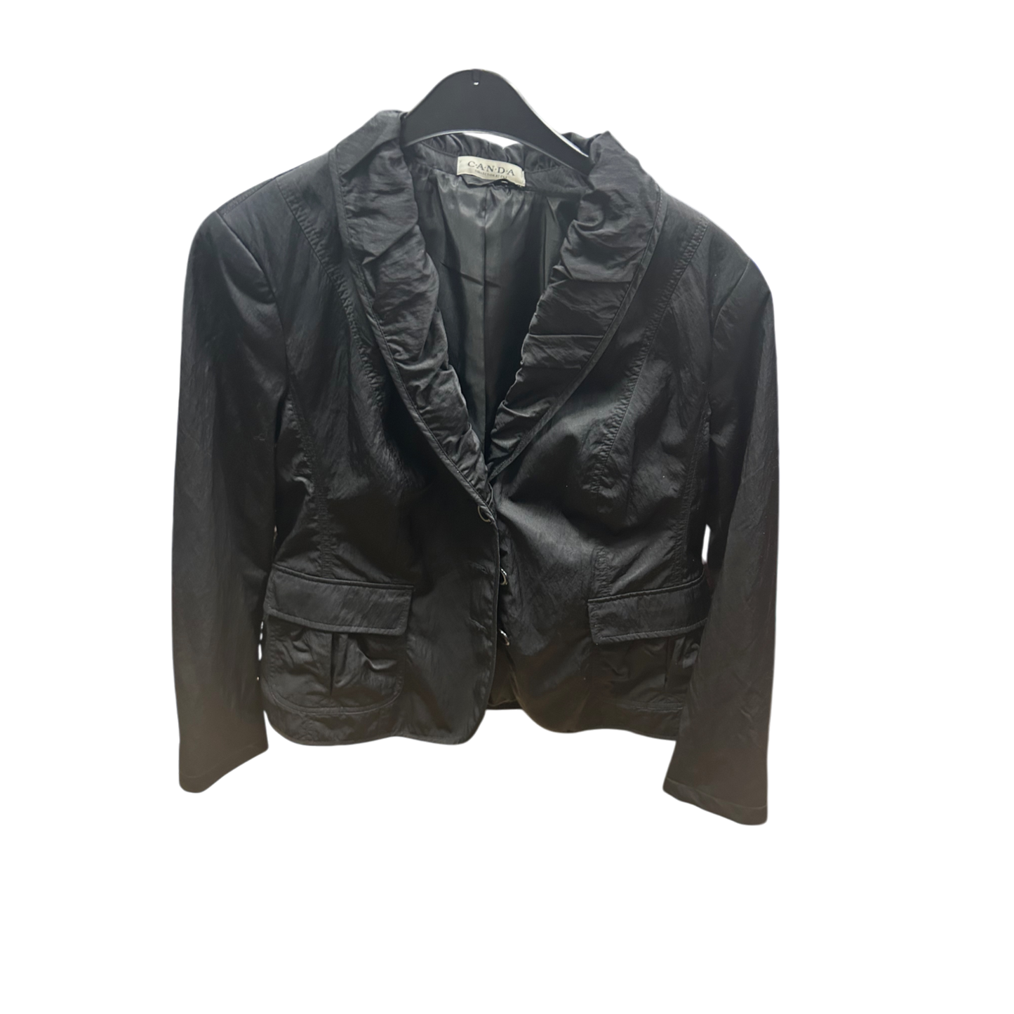 Canda Blazer 46 Schwarz Rüschkragen Übergangsjacke Elegant Gefüttert Damen