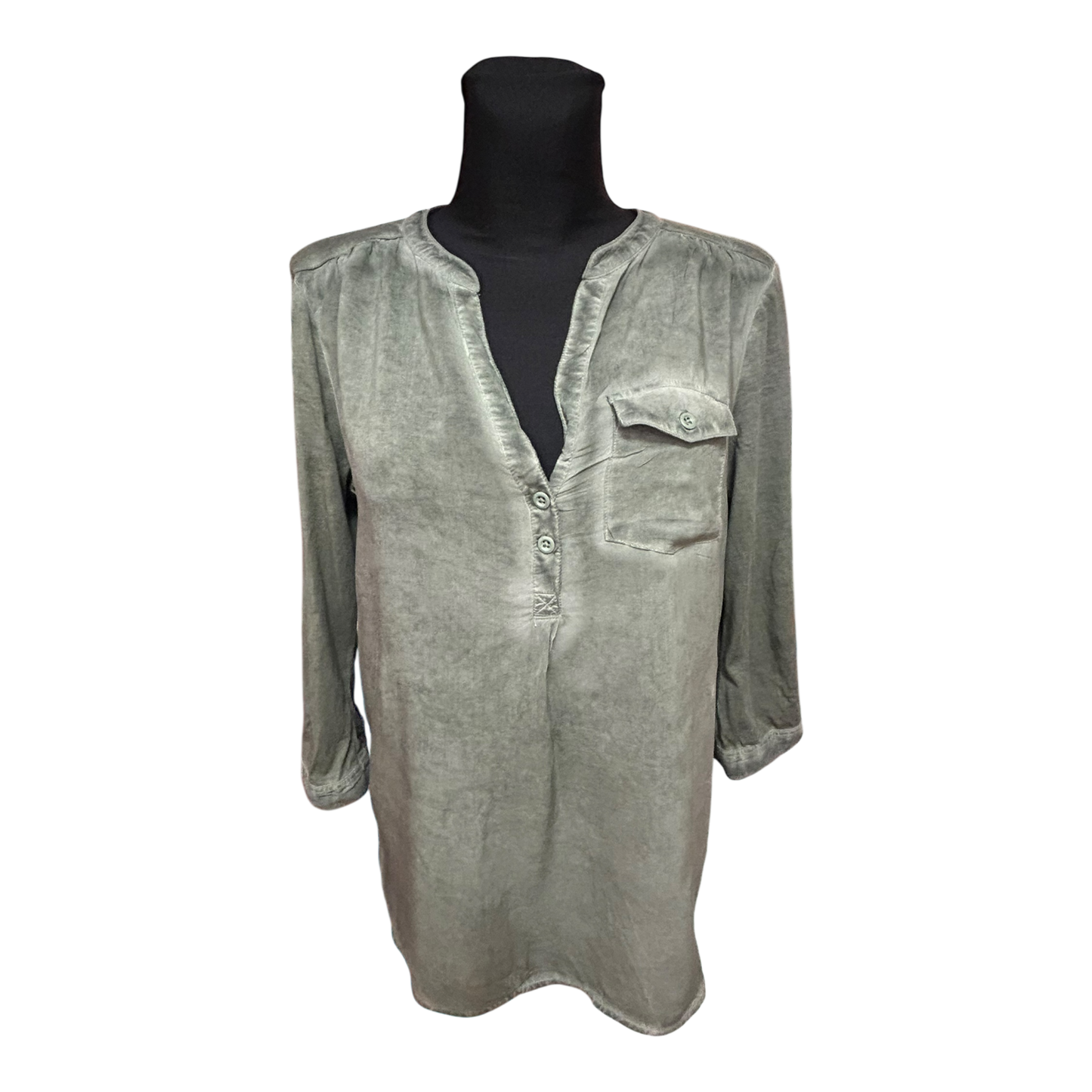 QS by s.Oliver Bluse Damen Gr 38 Khaki Viskose 3/4 Arm Leicht Elegant