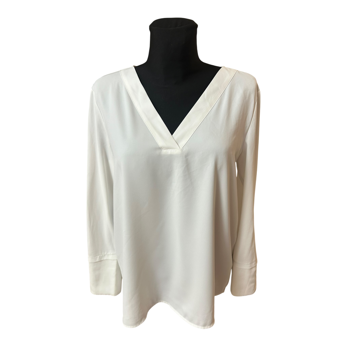 Esprit Damen Bluse Gr 38 Weiß V-Ausschnitt Elegant Langarm Fließend