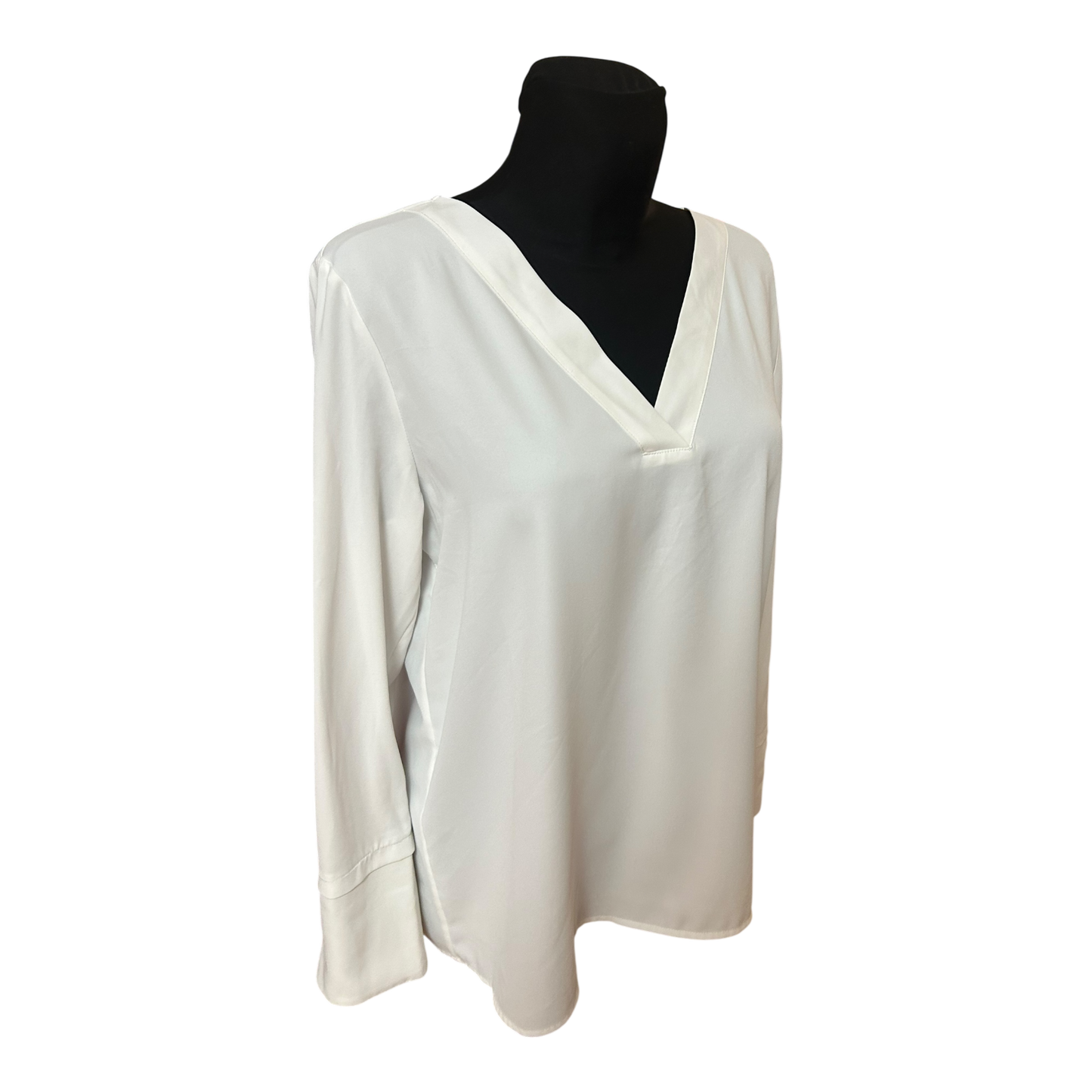 Esprit Damen Bluse Gr 38 Weiß V-Ausschnitt Elegant Langarm Fließend