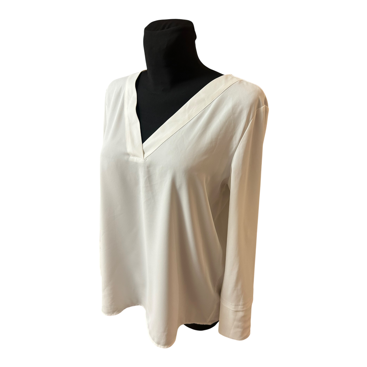 Esprit Damen Bluse Gr 38 Weiß V-Ausschnitt Elegant Langarm Fließend