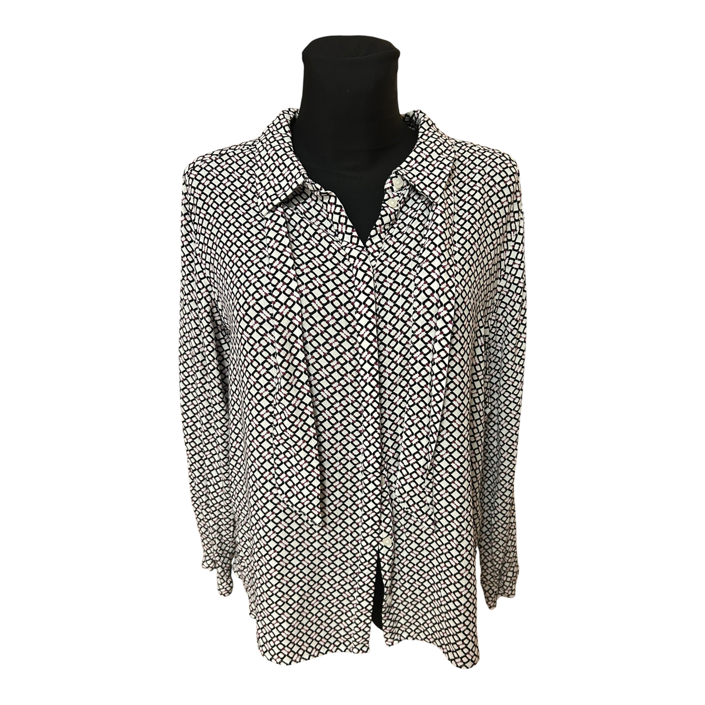 Bonita Bluse Damen Gr 42 Weiss Schwarz Muster Langarm Elegant Klassisch