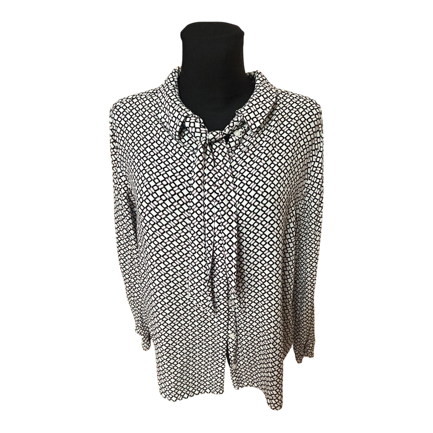 Bonita Bluse Damen Gr 42 Weiss Schwarz Muster Langarm Elegant Klassisch