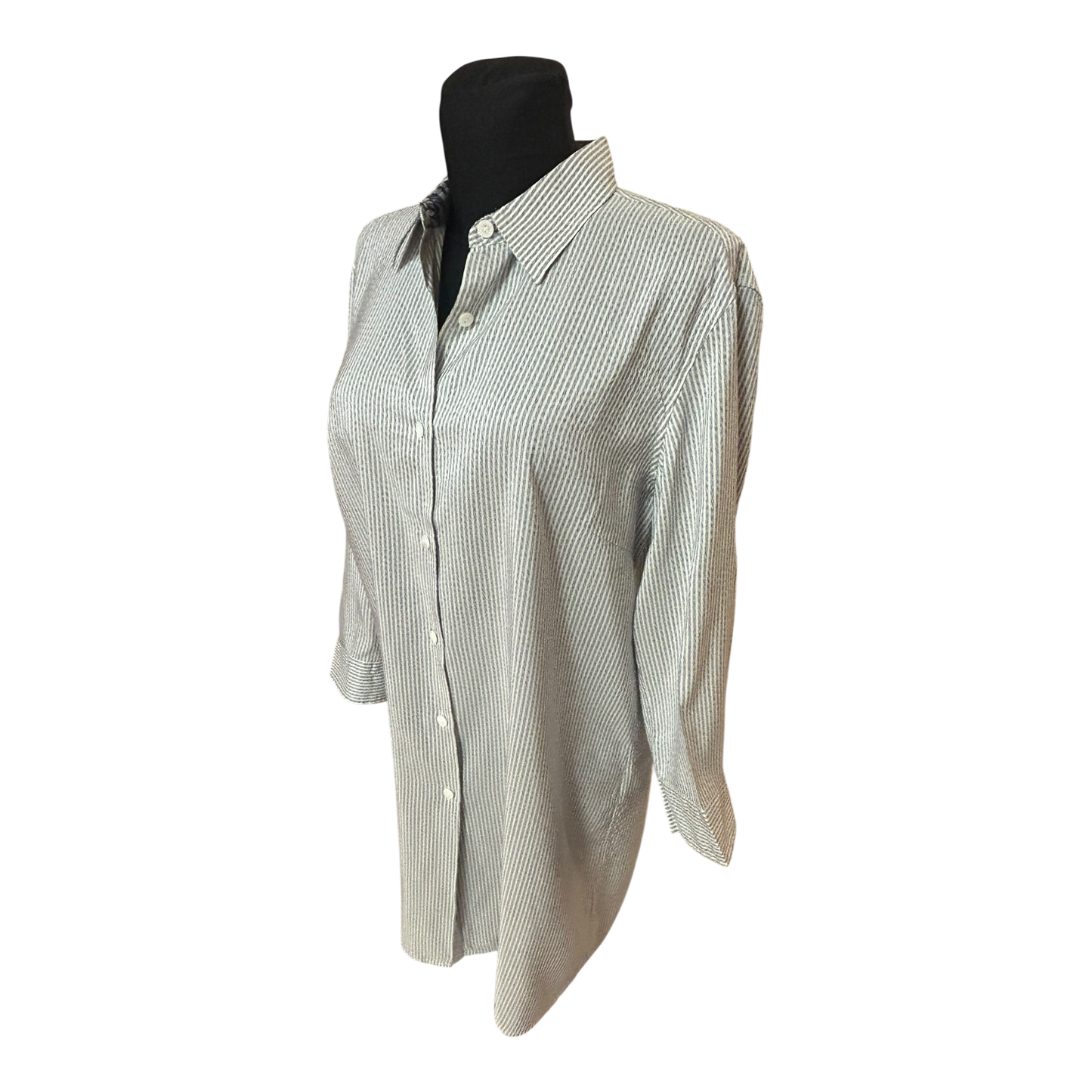 Aigner Bluse Damen Gr 46 Seide Blau Weiß Gestreift Made in Italy Chic