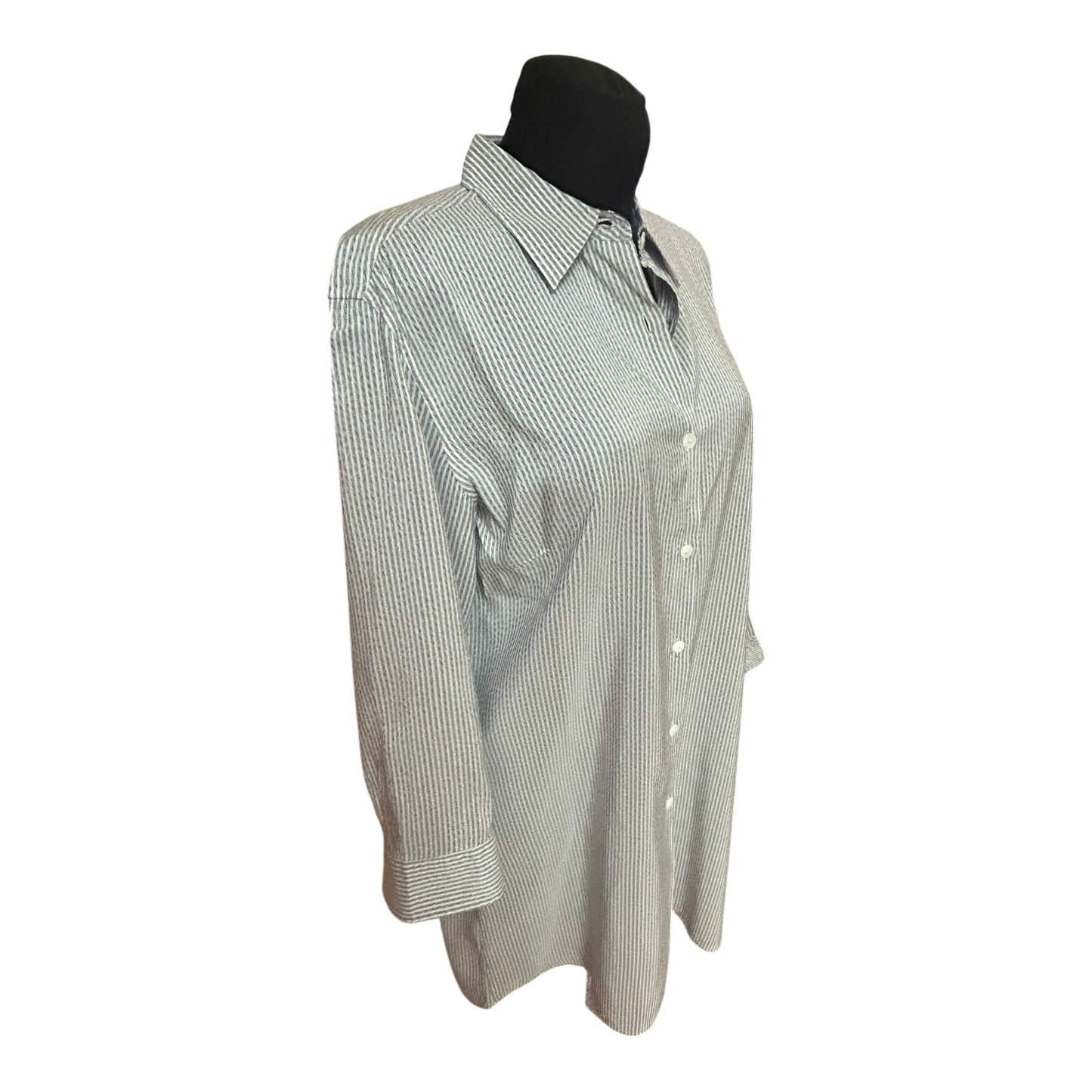 Aigner Bluse Damen Gr 46 Seide Blau Weiß Gestreift Made in Italy Chic