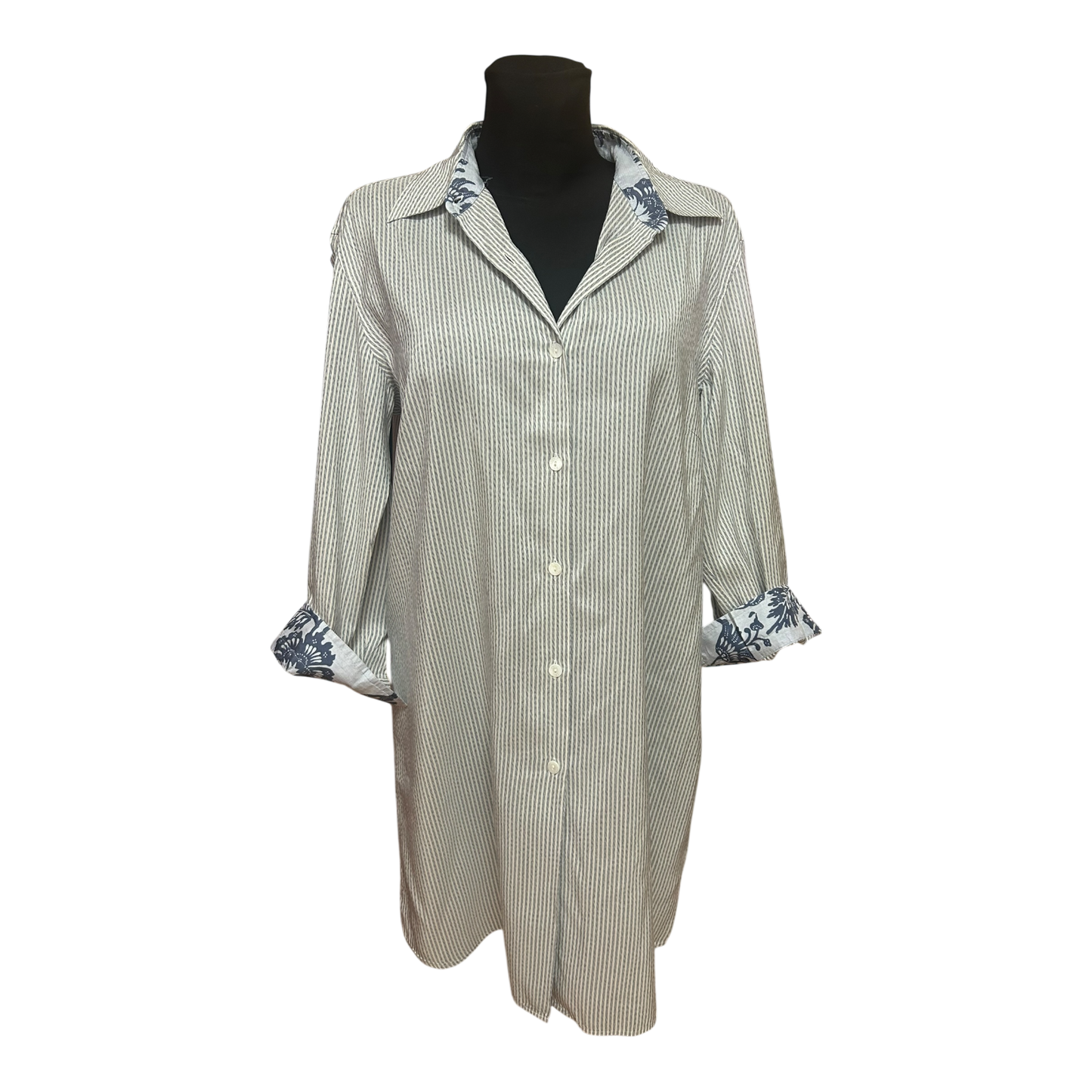 Aigner Bluse Damen Gr 46 Seide Blau Weiß Gestreift Made in Italy Chic